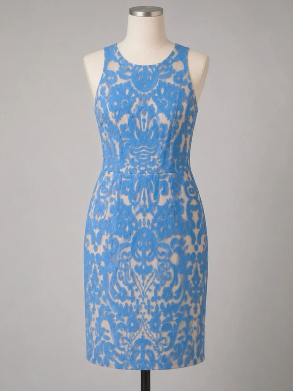 Katherine Kelly sz 12 Sleeveless Blue and White Marcy Jacquard Dress nwt